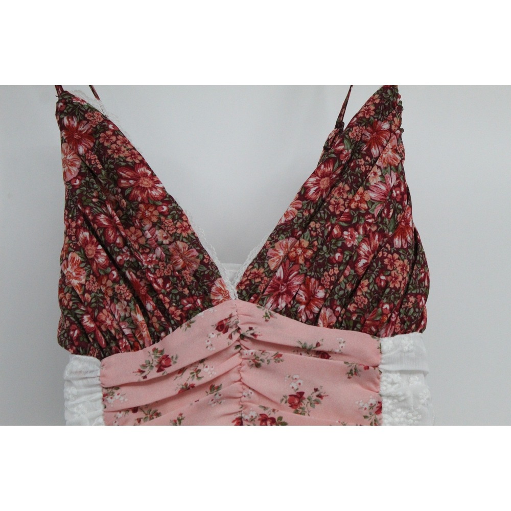 Altar'd State Floral Patchwork Maxi Dress Pink Lace Trim Cottagecore XS Romantic - Picture 4 of 12